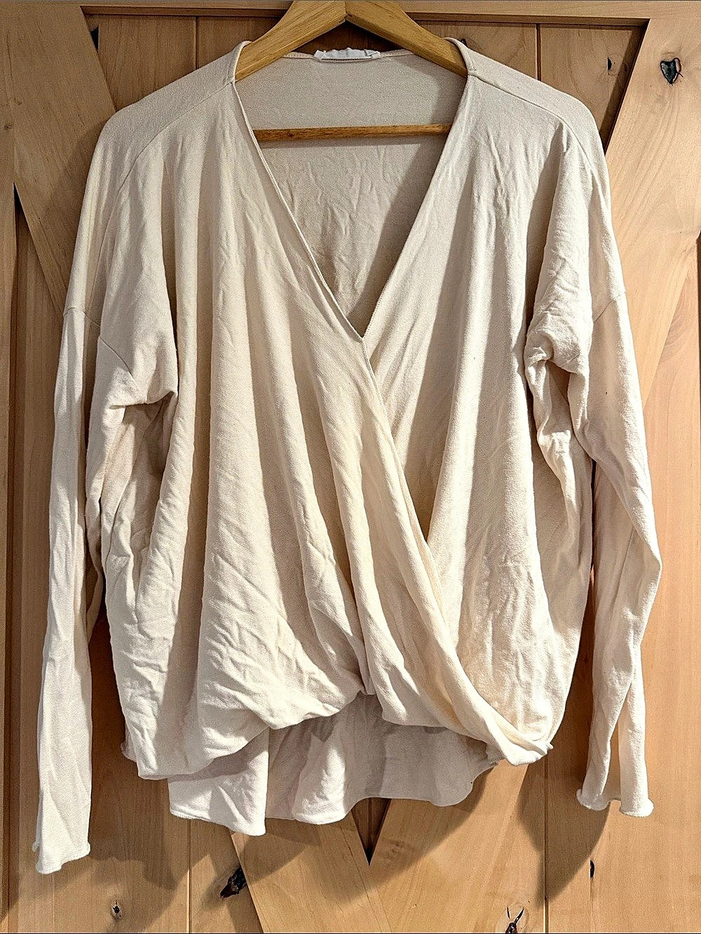 Double Zero Long Sleeve V-Neck Surplice Top Cream Large